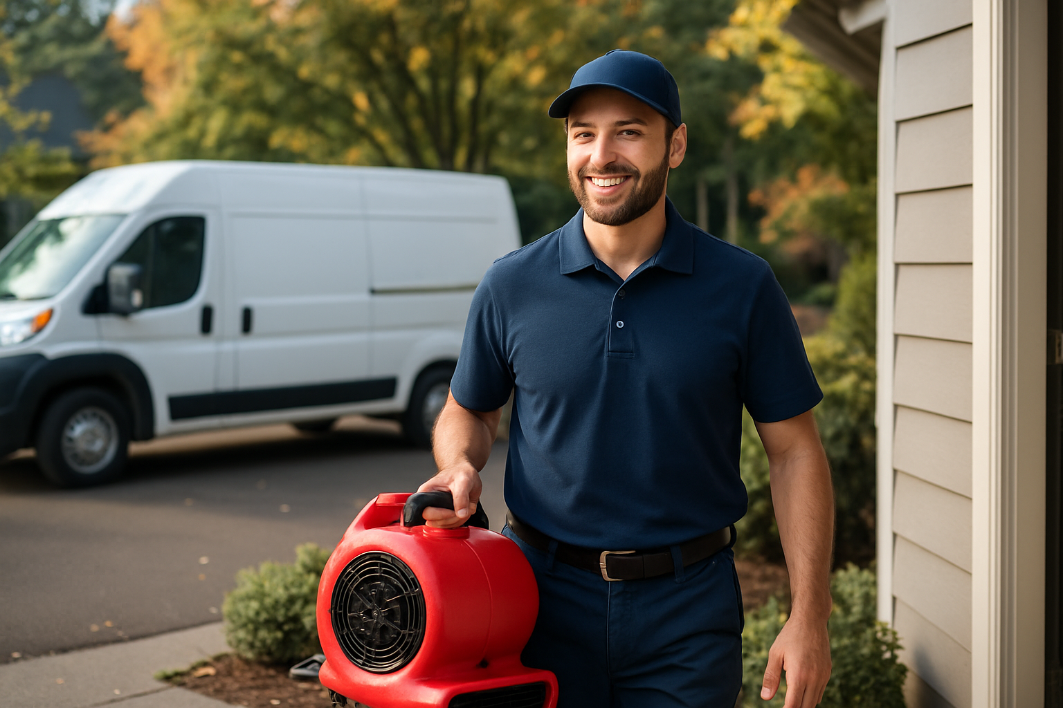 Pure Maintenance Portland professional water damage restoration contractor arriving at a home in Portland, Oregon